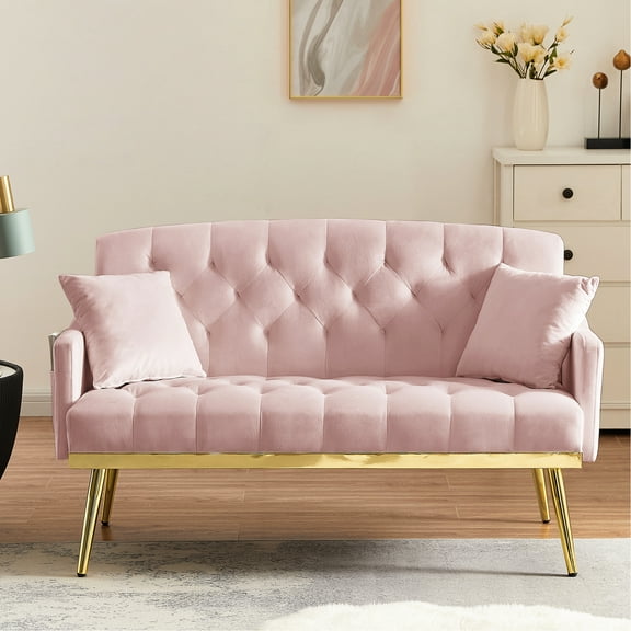 Elegant Pink Fabric , 2 Seater, Foam Filled, Metal Legs In Gold, Suitable For Bedroom And Living Room Decoration Seater With Construction