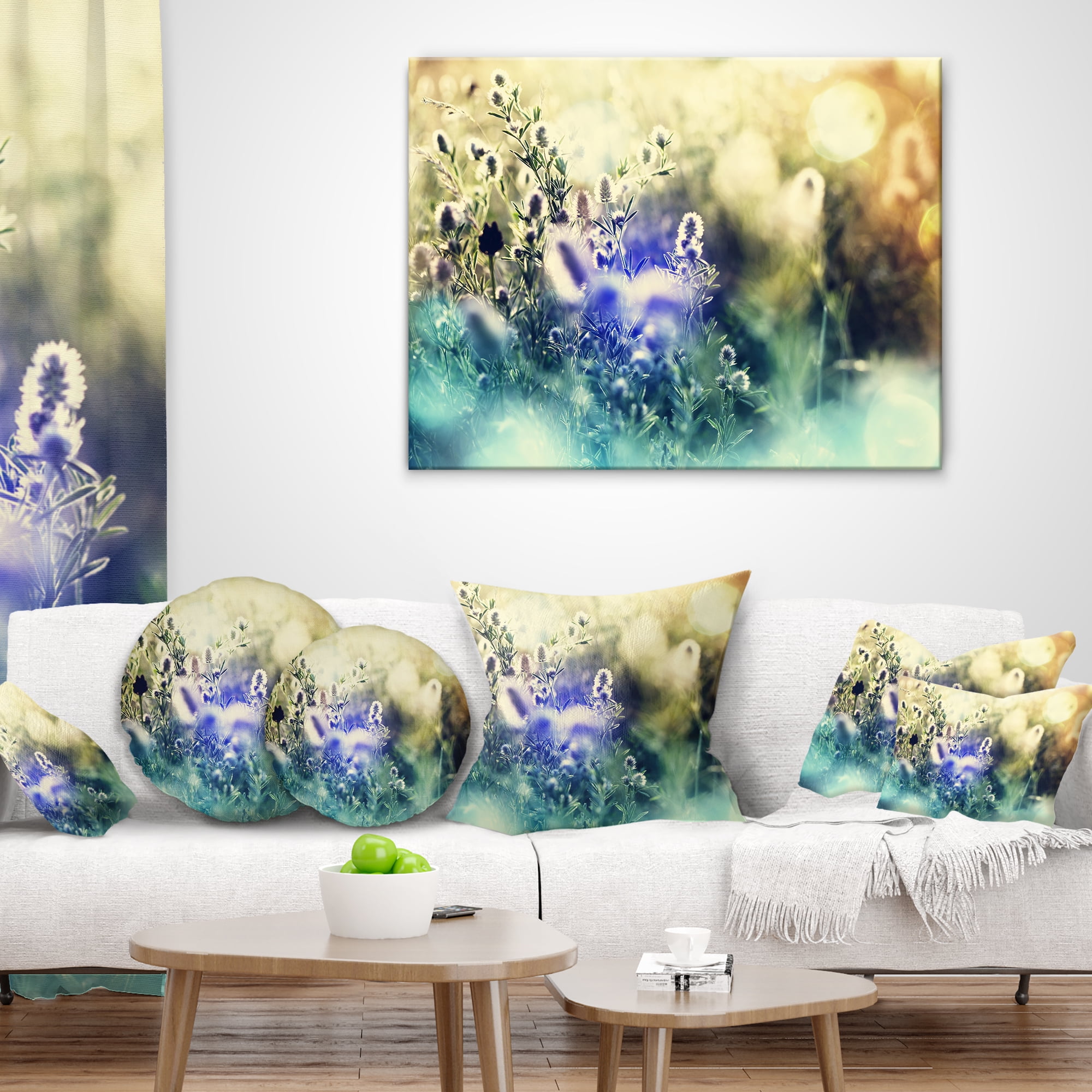 Designart Blue Mountain Meadow Flowers - Floral Throw Pillow - 16x16