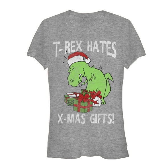 Junior's Lost Gods Christmas T-Rex Hates Gifts Graphic Tee Athletic Heather Small