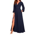 thumbnail image 2 of CIENVNSTG Midi Dresses for Women Formal Long Sleeves V Neck Bridesmaid Dresses Wedding Side Slit Flowy Chiffon Evening Formal Dresses Sexy Formal Dresses Navy XL, 2 of 5