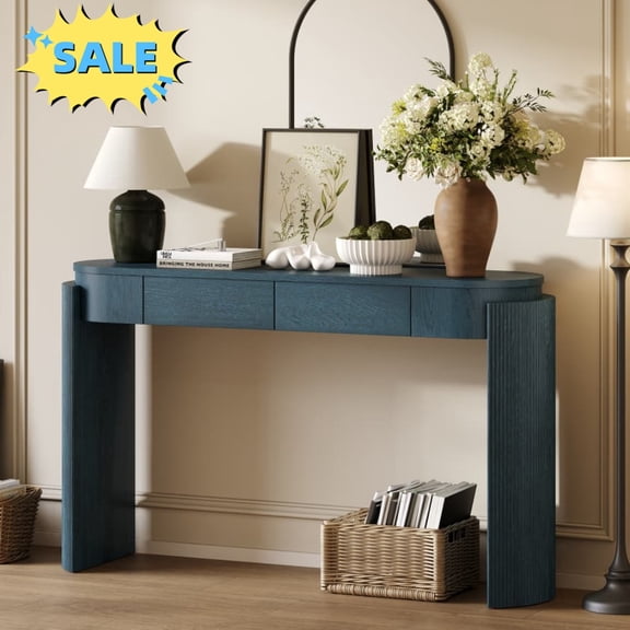 Tcbosik Console Table for Entryway, 55.1" Sofa Table with Storage, Behind Couch Table with 2 Drawers for Hallway, Living Room, Easy Assembly, Navy