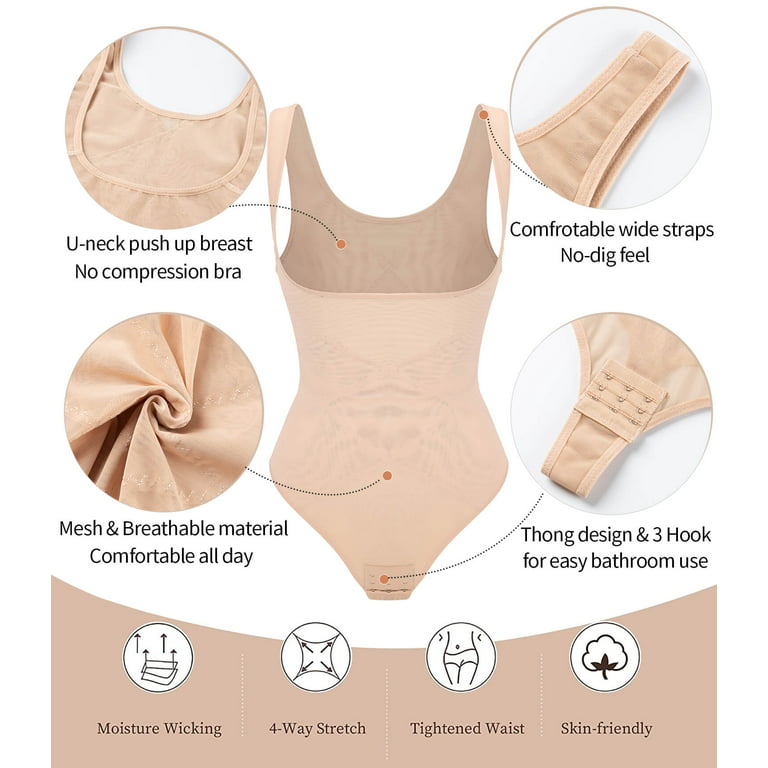 MANIFIQUE 2 Packs Thong Bodysuit for Women Tummy Control Shapewear