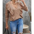 thumbnail image 4 of Women's Khaki Ruffled Buttoned Open Front Knitted Sweater, 4 of 16