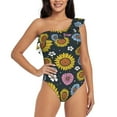 thumbnail image 2 of Picia Colorful Sunflowers Pattern Women's One Piece Swimsuits,One Shoulder Swimwear Asymmetric ,Ruffle Monokinis Bathing Suits,High Waisted Flattering Bathing Suits-Medium, 2 of 8