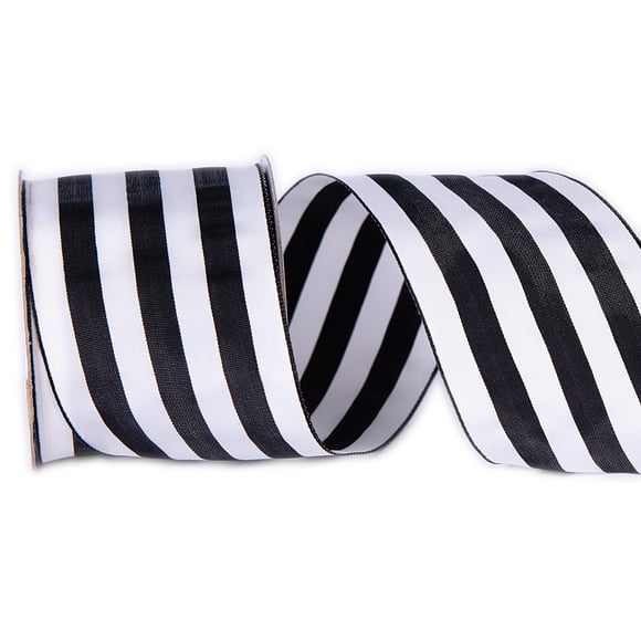 Cinta Decorativa CSZD RIBBON Rayas Blancas y Negras 6.4 cm x 9.1 m