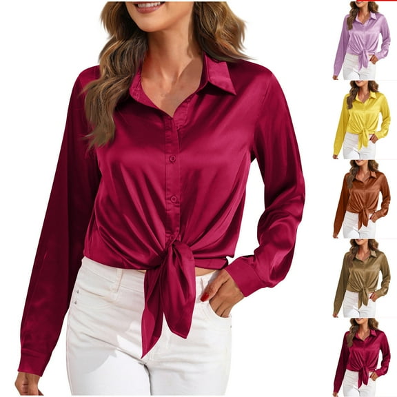 Utoimkio Women's Button Down Shirts Solid Color Dress Shirt Long Sleeve V Neck Blouses Casual Work Tunic Tops for Women
