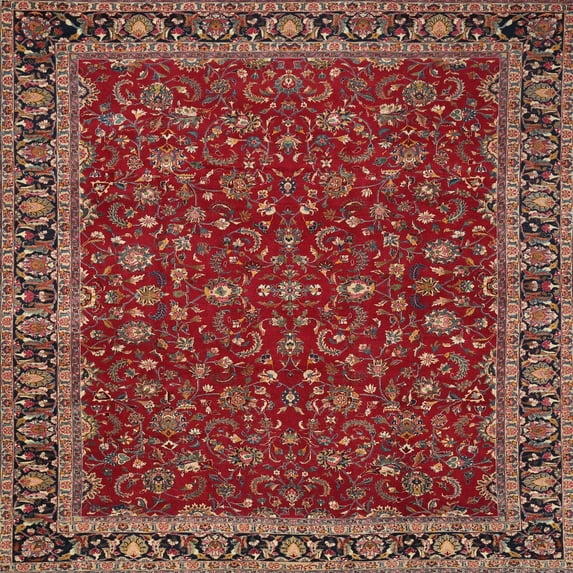Ahgly Company Machine Washable Indoor Square Traditional Orange Salmon Pink Area Rugs, 5' Square