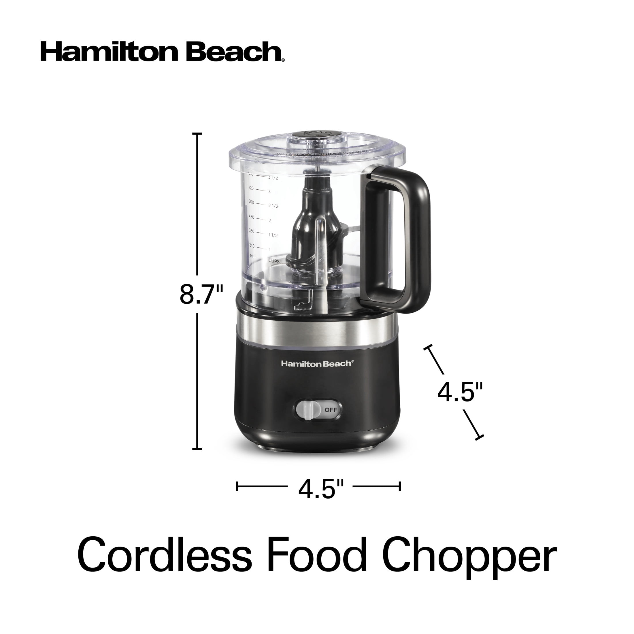 Hamilton Beach Powerful Cordless Mini Food Processor and Vegetable Chopper, 4-Cup, Fast Recharging, Black