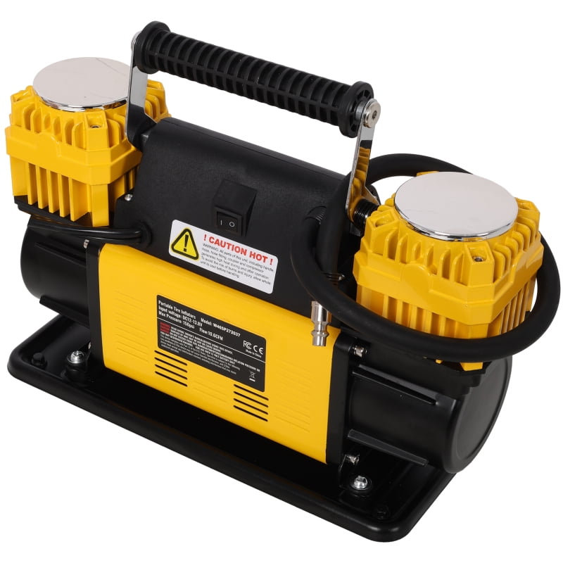 12V Heavy Duty Air Compressor, 150 PSI Tire Inflator with 26FT Hose for Car/SUV/RV/Truck（Yellow）