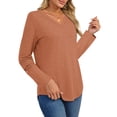 thumbnail image 3 of UVN Fall Blouses for Women Long Sleeve V Neck Tunic Tops Casual Hollow Out Curved Hem Dressy Shirts, 3 of 8