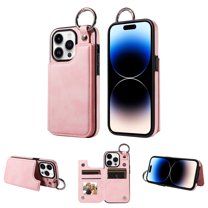 Mantto Design for iPhone 13 Pro PU Leather Wallet Phone Case with Kickstand Card Holder Slots Metal Ring Double Magnetic Clasp Back Flip Folio Protective Cover for Women Men,Rosegold