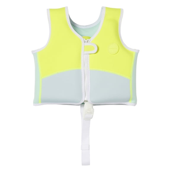 Sunnylife: Kids Swim Vest 1-2 - Salty The Shark - Aqua Neon Yellow - 33lbs Cap, Pool & Water Floating Jacket, Zip Front, Safety Strap, Natural Rubber