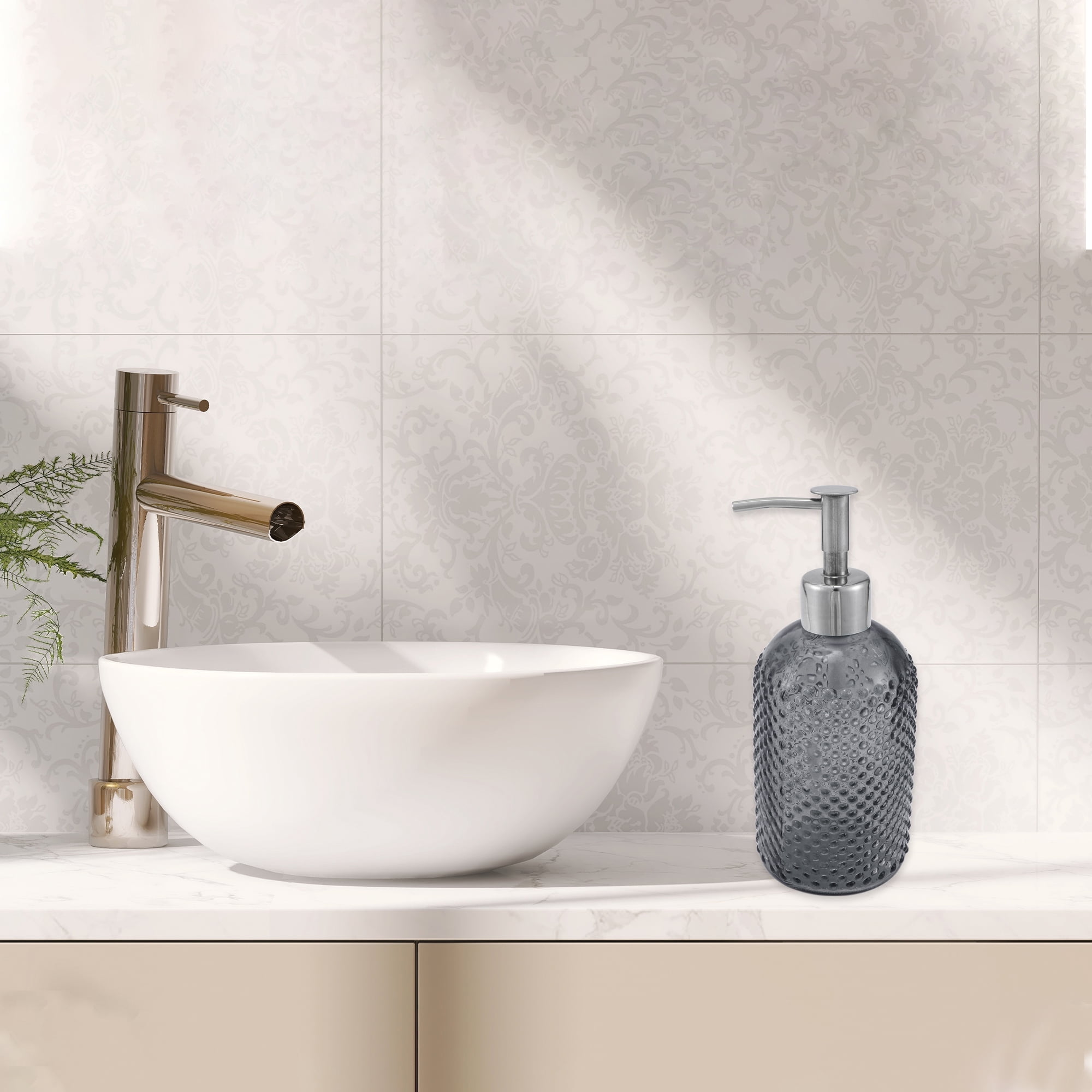 Unique Bargains 1 Pc Elegant Circle Raindrop Pattern Soap Pump Dispenser for Bathroom 13.52oz Gray Silver Tone