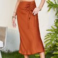 thumbnail image 3 of Jdlsppl Women's Long Skirt Vintage Fitted Elastic Waist Casual Drawstring Pleated Zip Up Elegant Mid Rise Orange 8, 3 of 4