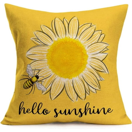 Hello Sunshine Summer Decorative Throw Pillow Covers Sunflower Bee Farmhouse Yellow Square Pillow Coves for Outdoor Patio Sofa Bedroom Car 20×20 Inch Hello Sunshine Summer Decorative Throw Pillow Covers Sunflower Bee Farmhouse Yellow Square Pillow Coves for Outdoor Patio Sofa Bedroom Car 20×20 Inch