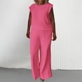 thumbnail image 7 of Womens 2 Piece Outfits Dressy Casual Cap Sleeve Keyhole-Back Crewneck Top and Wide Leg Long Pants Sets (XL, Hot Pink), 7 of 7