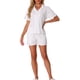 thumbnail image 2 of Conjunto de pijamas para mujeres INSPIRE CHIC 100% algodón, con botones, cuello de muesca, ropa de dormir de manga corta, trajes de 2 piezas con bolsillos, S blanco, 2 of 6