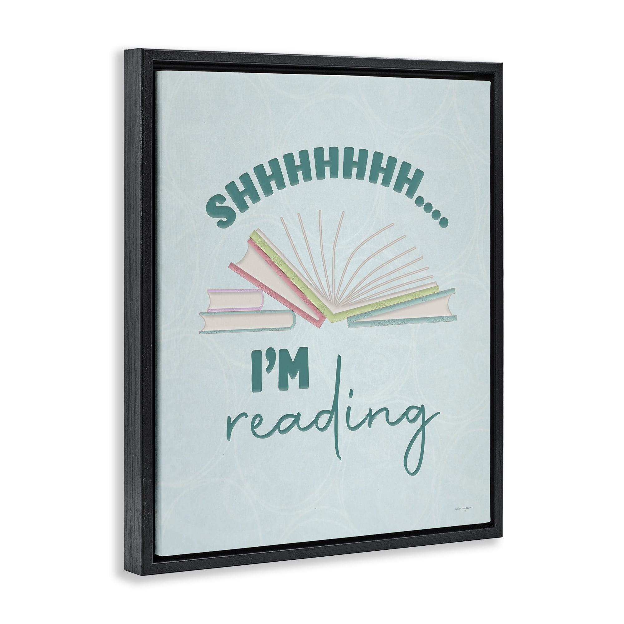Stupell Industries Shhh I'm Reading Black Framed Floater Canvas Wall Art, design by Seven Trees Design