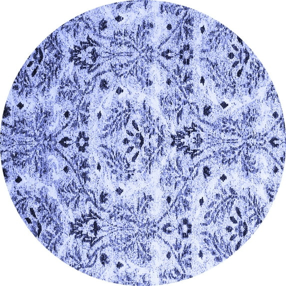 Ahgly Company Machine Washable Indoor Round Abstract Blue Contemporary Area Rugs, 6' Round