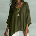 thumbnail image 2 of Women's Draped 3/4 Sleeve Poncho Top V Neck Loose Fit Batwing Blouse Lightweight Flowy Shirts for Fall Travel Daily Wear, Army Green, L, 2 of 8