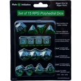 thumbnail image 3 of Set of 15 Large High-Visibility Polyhedral Dice: Translucent Dark Green with Lt Blue Numbers (3d4 4d6 2d8 1d10 1d% 1d12 3d20), 3 of 4