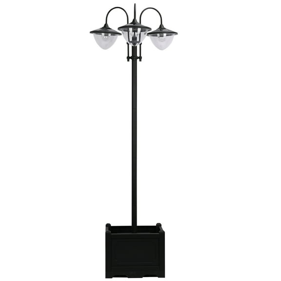 CoSoTower 74.5" 3-Head Solar Lamp Post Street Light with Planter, Automatic-On, 6 Hour Max Outdoor Ready Led Lighting, Black