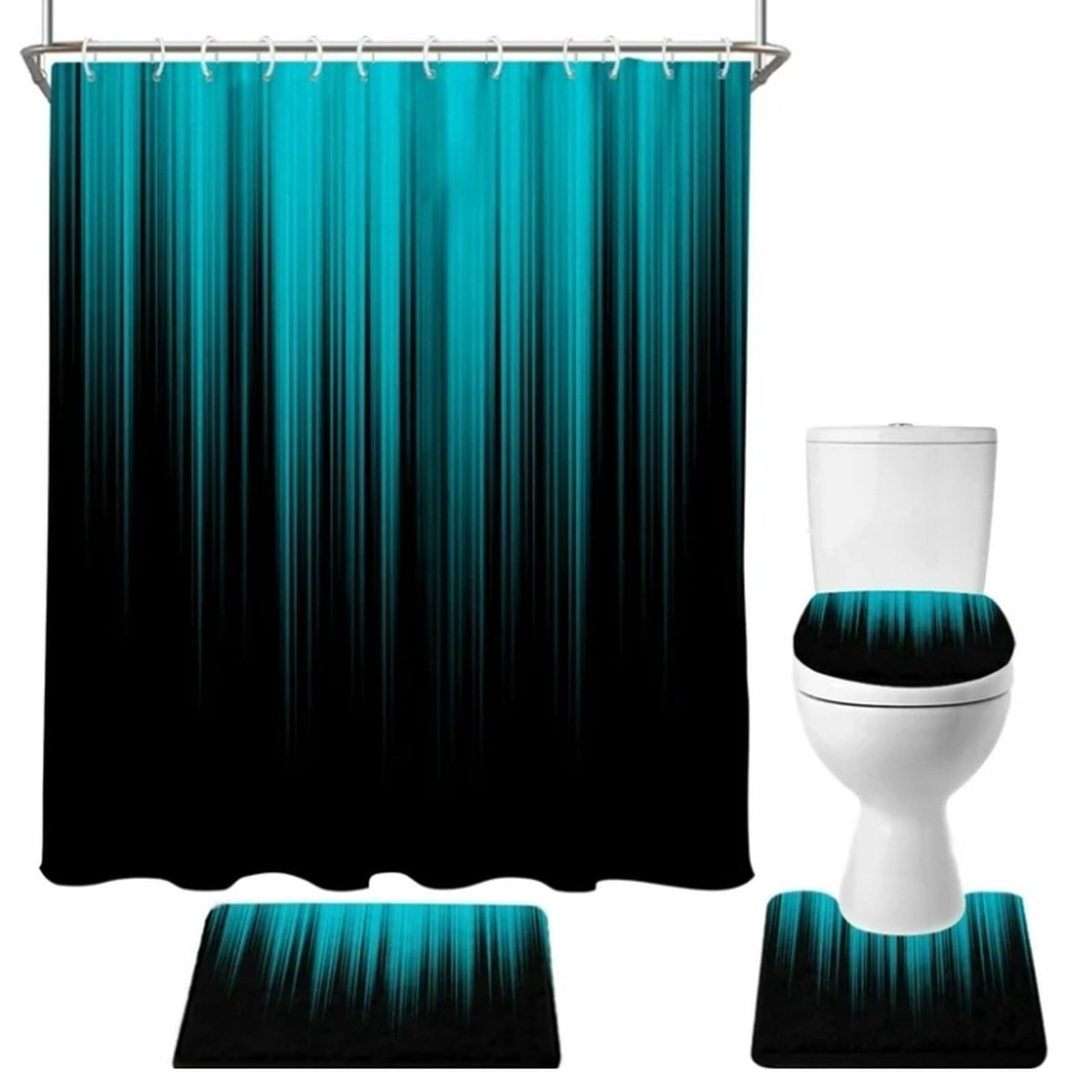 Bathroom Sets Cozival Gradient Ombre Bathroom Set Includes Shower Curtain And Bath Mat, Non-Slip Fuzzy Rug, And Modern Waterproof Liner for Tub, Ensemble for Home Decor And Practical Use, Sky Blue