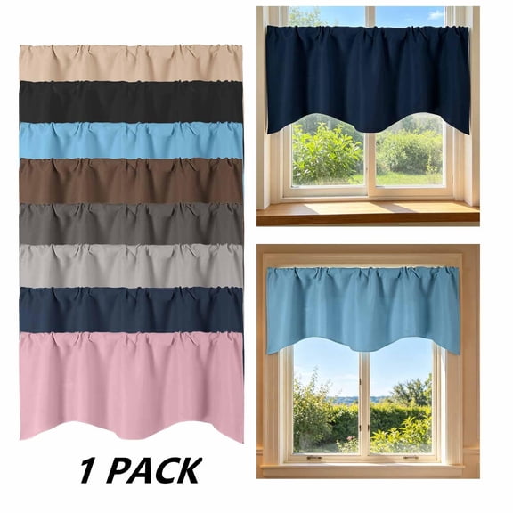 FEOLGEHLY Kitchen Valances, 52x17 Inch Length Polyester Solid Rod Pocket Window Valance, Cute Decorative Scalloped Valance Drapes for Kitchen Bathroom Living Room Home Decor, Pink