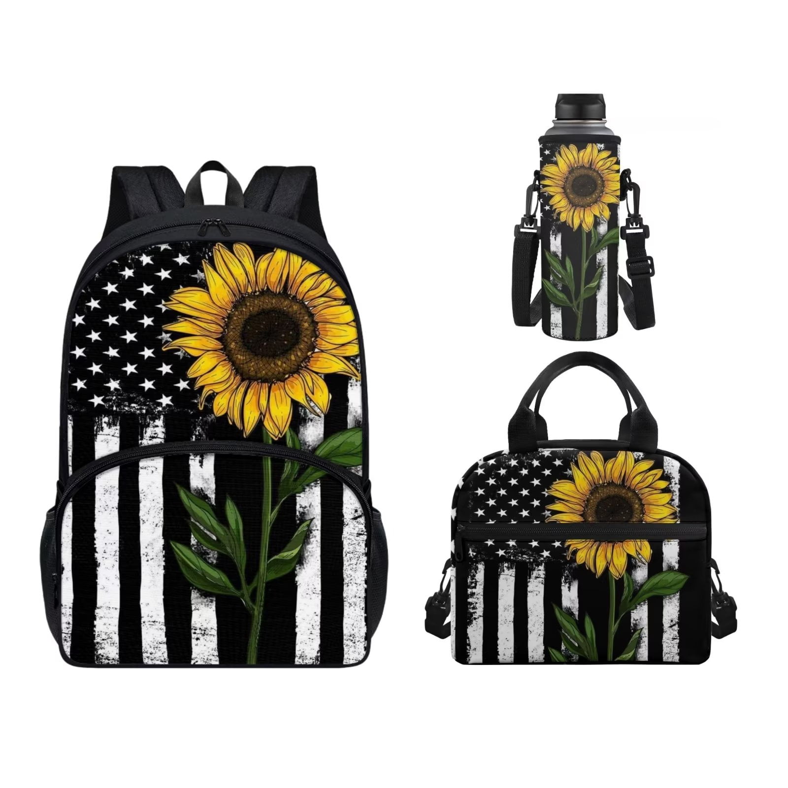 Pzuqiu Sunflower Teen Bookbag 3 Pcs, American Flag Durable Rucksack ...