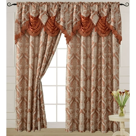 Luxury Jacquard Curtain Panel With Attached Waterfall Valance 54