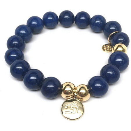 Julieta Jewelry Blue Jade Ohm Charm 14kt Gold over Sterling Silver Stretch Bracelet
