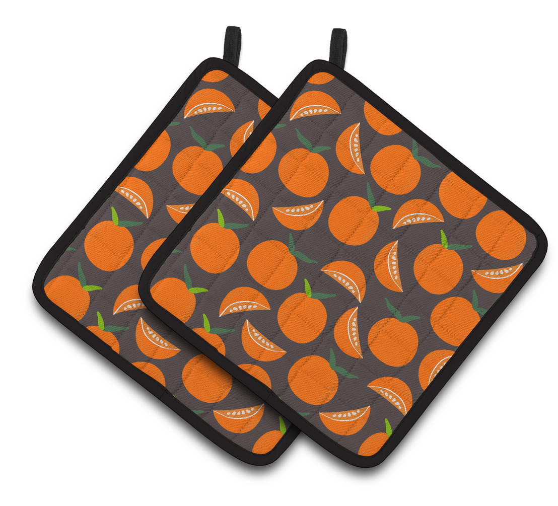 Oranges on Gray Pair of Pot Holders