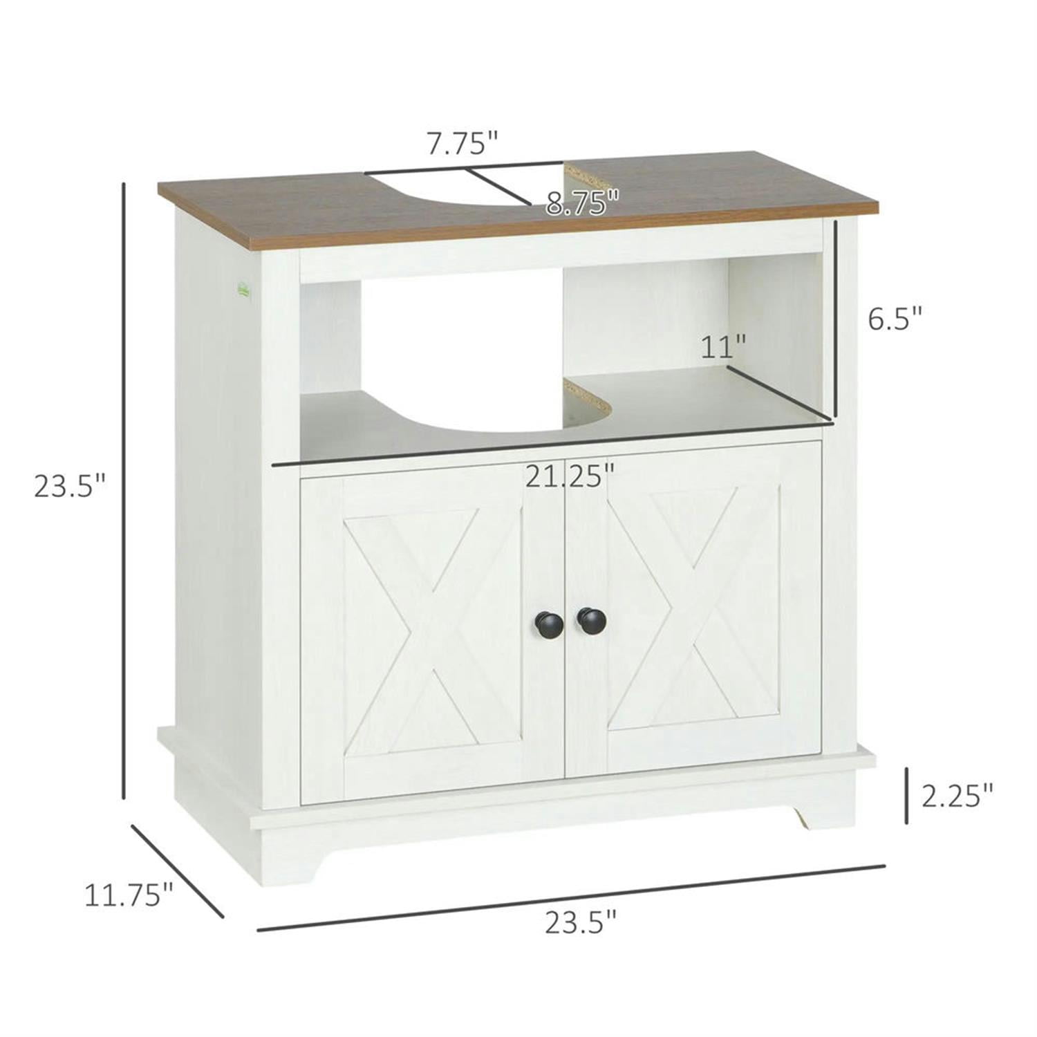 Demi Bonn 23" Modern Bathroom Vanity with U-Shape Cut-Out and Shelves, Pedestal Sink 2-Door Cabinet, Under Sink Cabinet, White