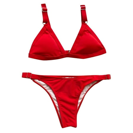 Elabch Bikini Sets for Women  Womens Bikini 2 Piece Spaghetti Strap Top Thong Swimsuit Bathing Suit Bikini Mini Bathing Suit for Women Red S