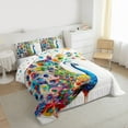 thumbnail image 3 of Manfei Watercolor Oil Painting Bedding Comforter Set,Kawaii Peacock Twin Comforter Sets,Cute Zoo Animal Bedding Set For Girl Teens,Ultra Soft Home Decor Reversible,2pcs, 3 of 8
