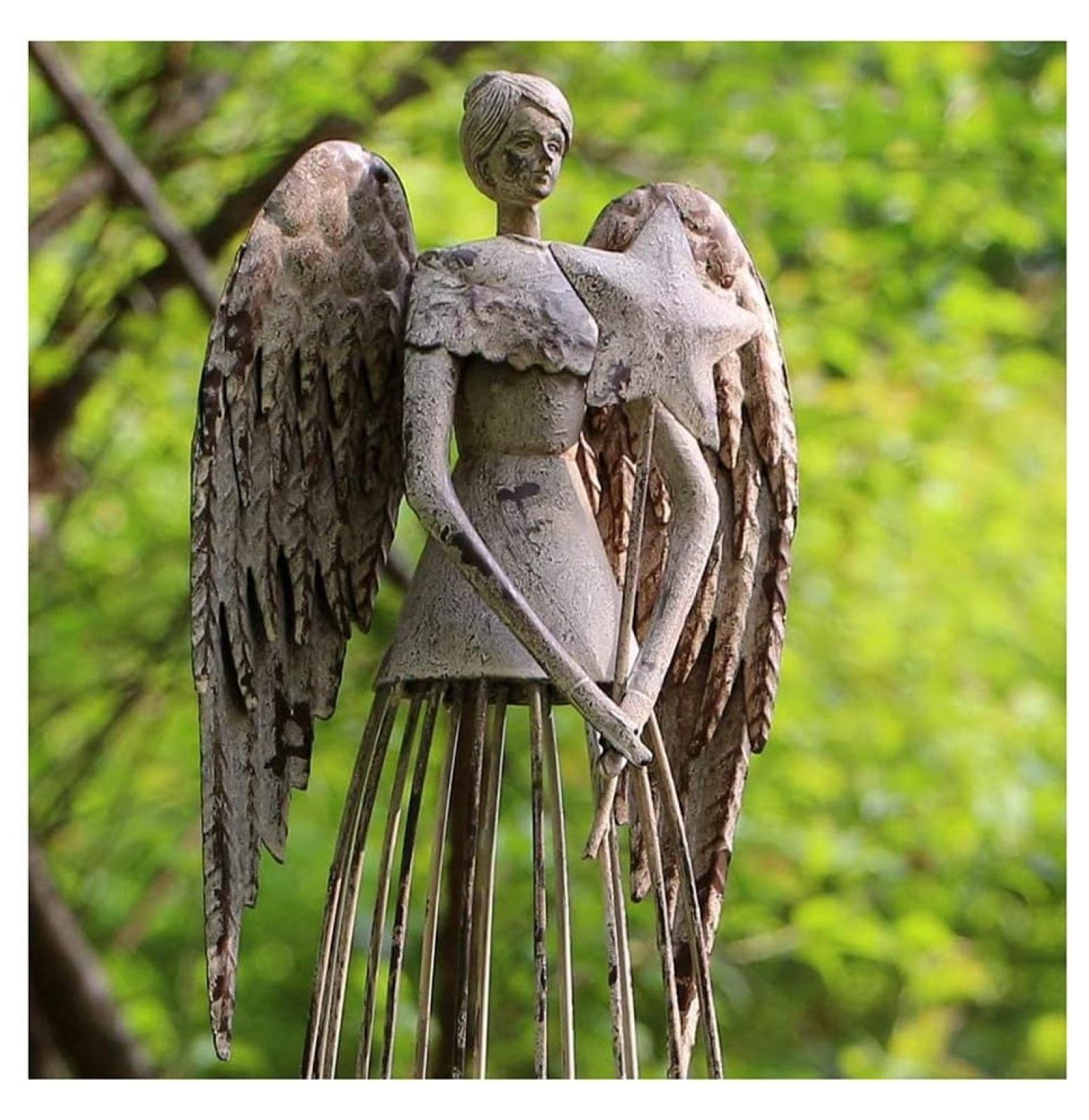 Garden Angel Statue - 26 Inch Rustic Metal Angel Sculpture Yard Art, Outdoor Home Decor, Antiqued Finish, Heavenly Gift for Garden & Patio