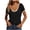Black #050, variant on Women's T-Shirt Scoop Neck Contrast Trim Heathered Knit Casual Short Sleeve Top Summer Solid Color Tee