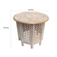 thumbnail image 6 of Mesh Cut Out Carved Mango Wood Octagonal Folding Table with Round Top Antique White and Brown - Saltoro Sherpi, 6 of 6