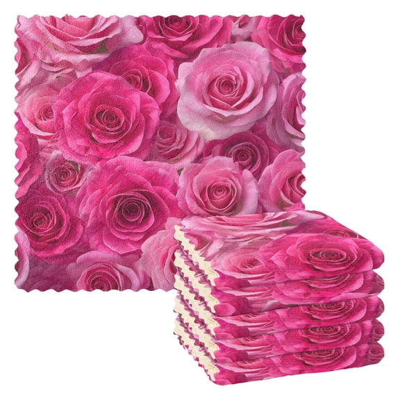 6 Pieces of Kitchen Towels 11x11Inch Kitchen Dish Cloths Kitchen Dish Towels Reuseable Cleaning Cloths Vibrant Roses