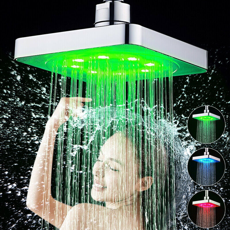 8'' Round Rainfall Shower Head 7 Colors Changing LED Light Top Sprayer Chrome 