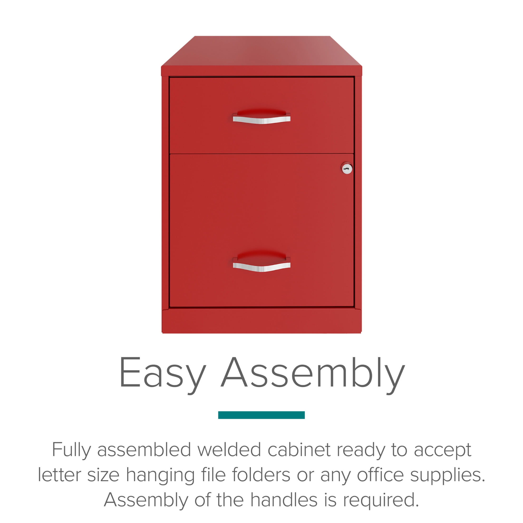 Space Solutions 18" Deep 2 Drawer Letter Width Vertical File Cabinet with Accessory Drawer, Red