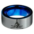 thumbnail image 2 of Tungsten Greek Roman Helmet Mohawk Crossed Spears Band Ring 8mm Men Women Comfort Fit Blue Flat Cut Brushed Gray Polished, 2 of 4