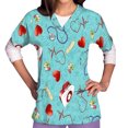 thumbnail image 1 of Snoarin Hauts d'Été Grande Taille pour Femmes T-Shirt à Manches Courtes Col en V avec Poches Imprimé avec Protecteur de Poche Uniformes de Travail pour Femmes en Liquidation, 1 of 4