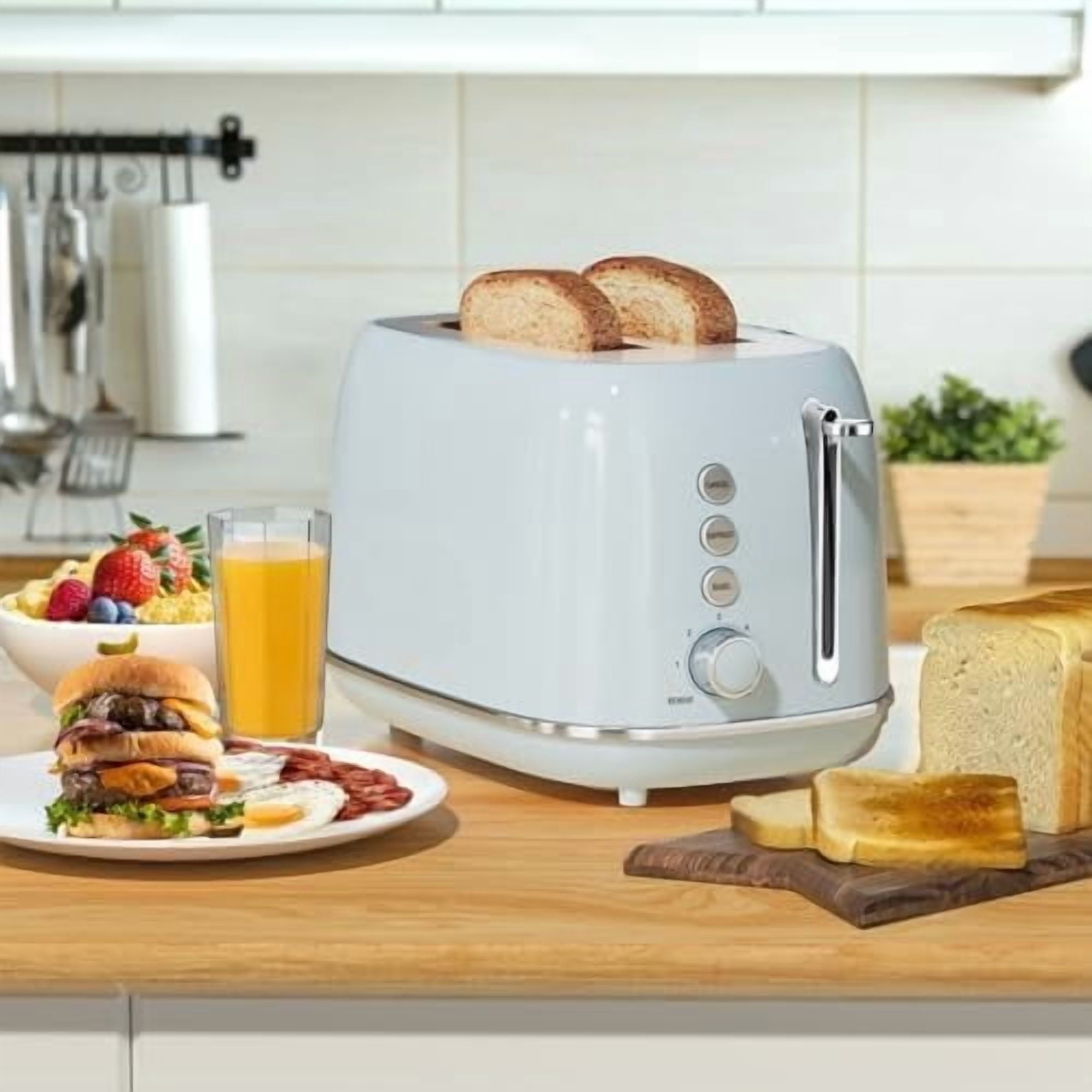 Retro 2 Slice Stainless Steel Toaster with 6 Bread Shade Settings, Bagel, Cancel, Defrost Function, Extra Wide Slot, Removable Crumb Tray, Blue