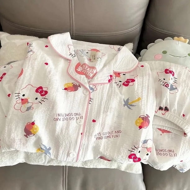 Conjuntos de pijamas de Hello Kitty Sanrio para mujer, Anime Kuromi, nuevo estilo Kawaii, ropa de manga corta cómoda, regalo de verano