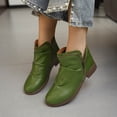 thumbnail image 5 of Puntoco Women's Ruched Ankle Booties, Side Zipper Low Block Heel Boots, Round Toe Slip‑On Pleated Leather Casual Short Boots Green, 5 of 5