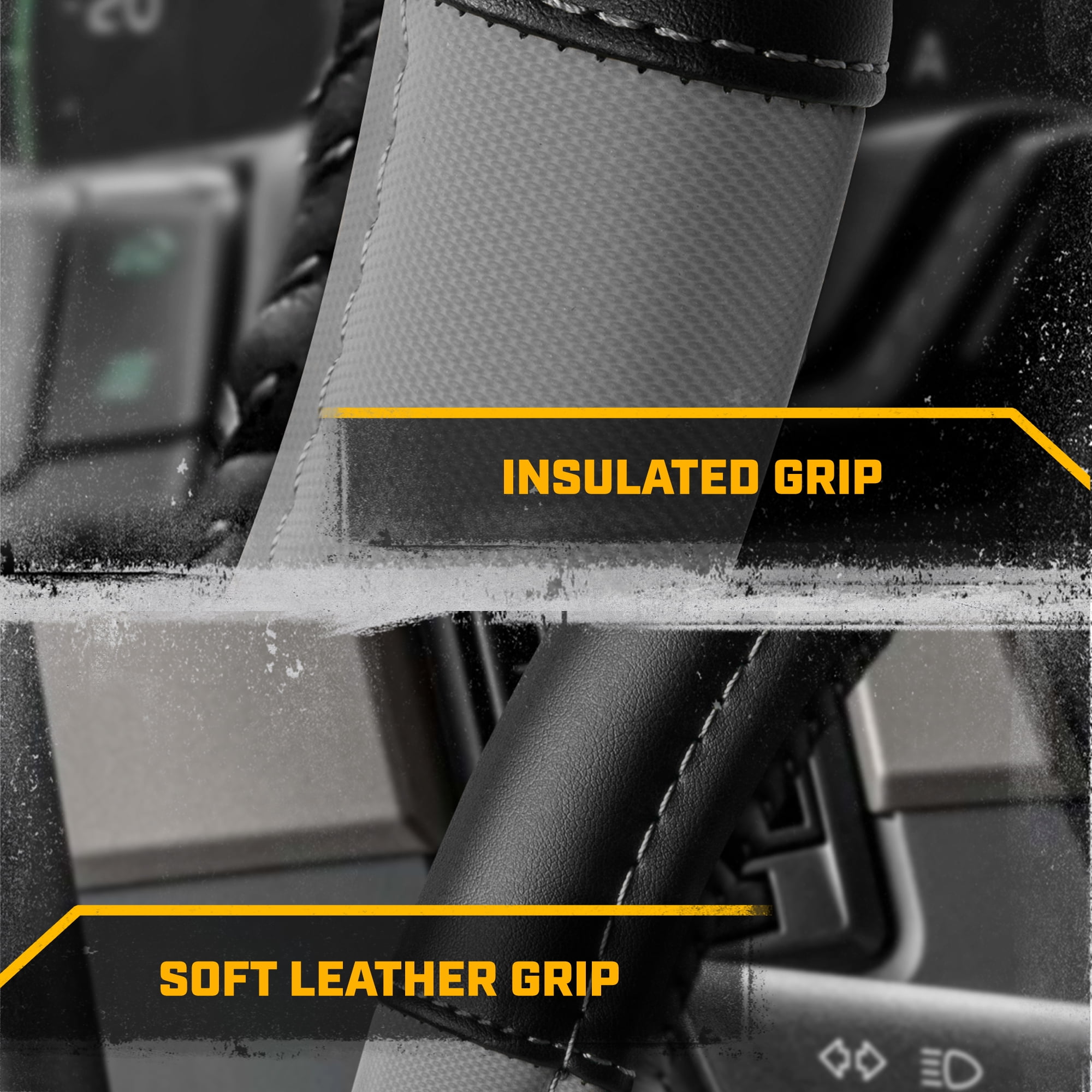 Cat® BigDrive Faux Gray/Black Leather Semi Truck Steering Wheel Cover, Extra Large 18 inch Size, for Trucks 18 Wheeler