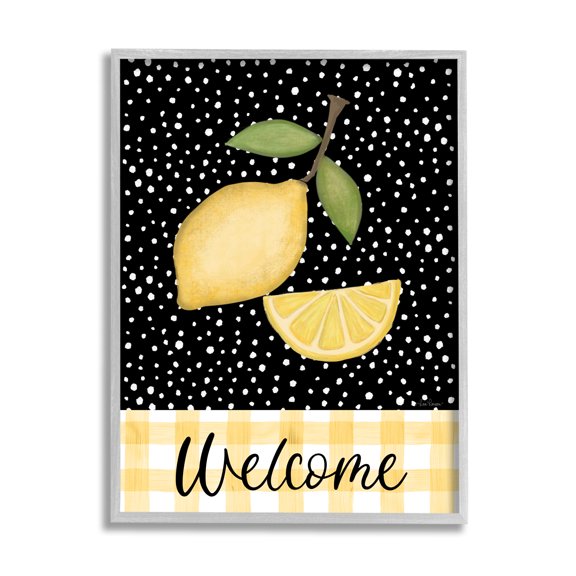 Stupell Industries Country Welcome Sign Polka Dot Pattern Lemons Graphic Art Gray Framed Art Print Wall Art, Design by Lisa Larson Licensing