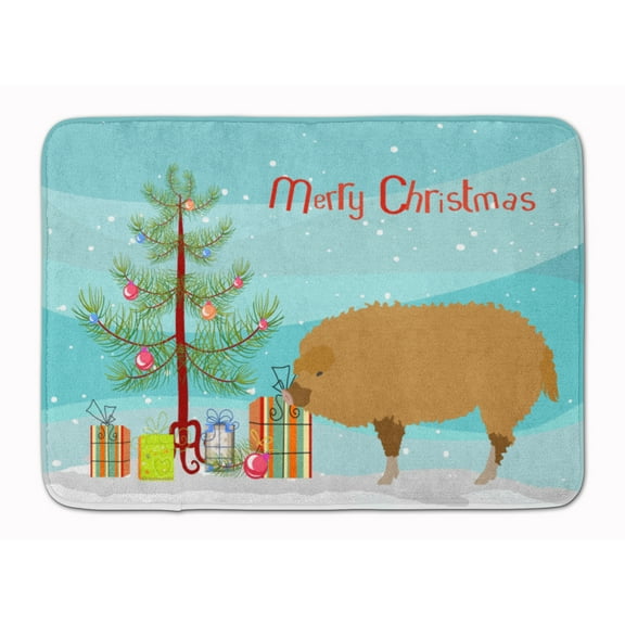 Carolines Treasures BB9301RUG Hungarian Mangalica Pig Christmas Machine Washable Memory Foam Mat Teal 19 X 27"