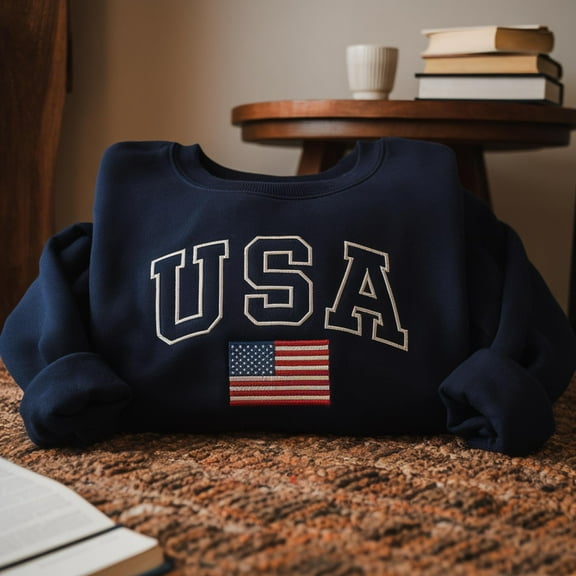 Embroidered USA Sweatshirt, Womens USA Crewneck Sweatshirt, USA Shirt, America Sweatshirt, 4th of July Sweatshirt, Patriotic Sweatshirt